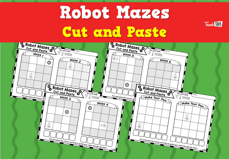 Robot Mazes Cut and Paste