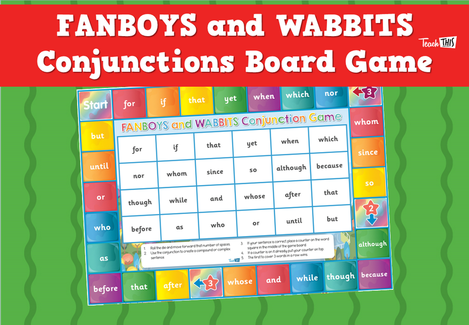 FANBOYS and WABBITS Conjunctions Board Game