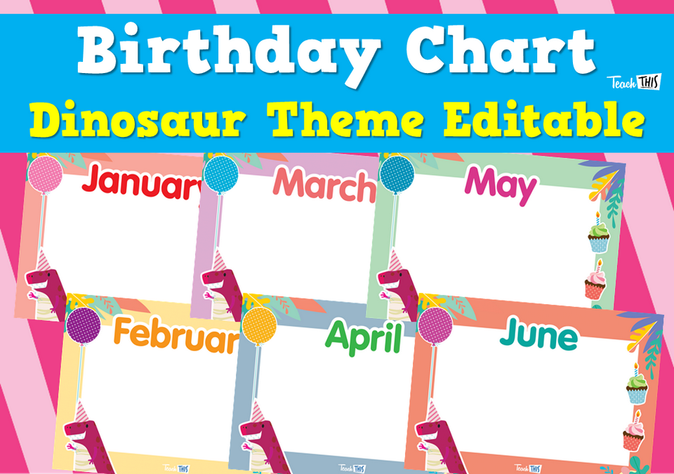 Birthday Chart - Dinosaur Theme Editable