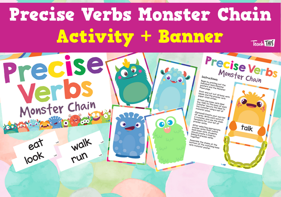 Precise Verbs Monster Chain Activity + Banner