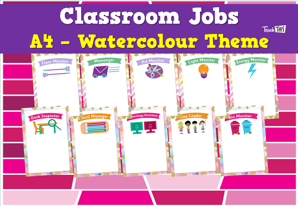 Classroom Jobs A4 - Watercolour Theme