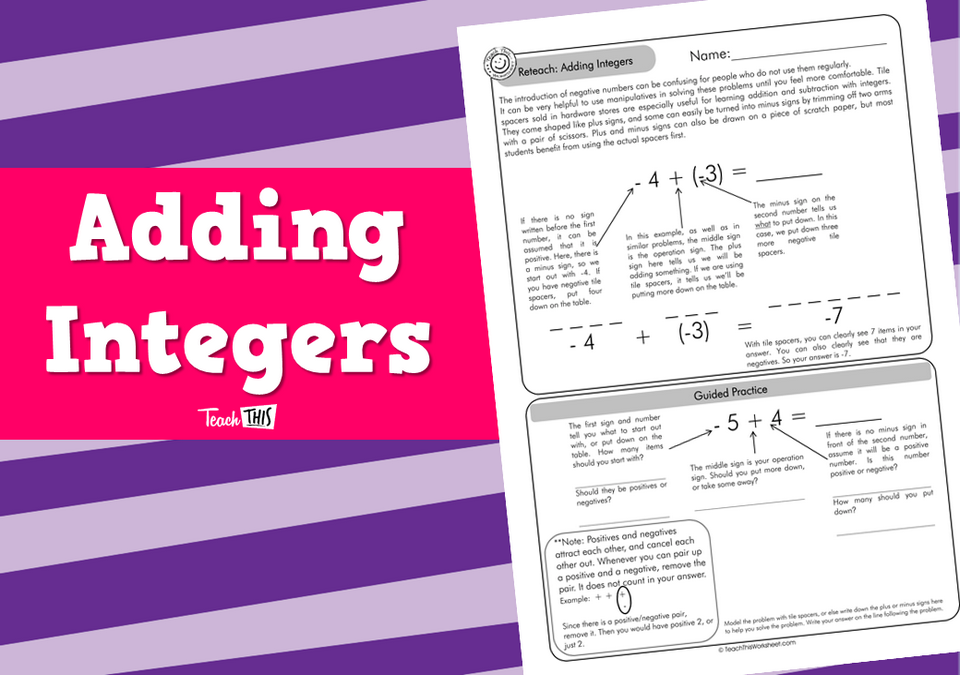 Adding Integers (answers incl) 4pg