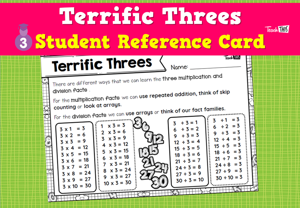 Terrific Threes - Student Reference Card