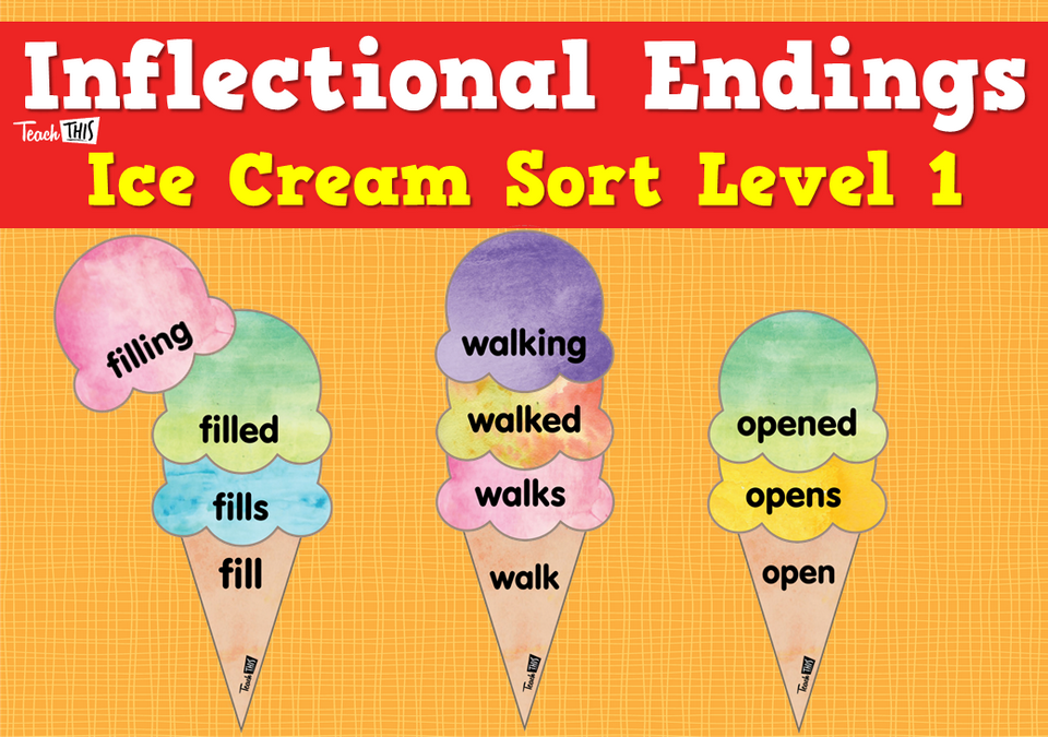Inflectional Endings - Ice Cream Shop Sort Level 1