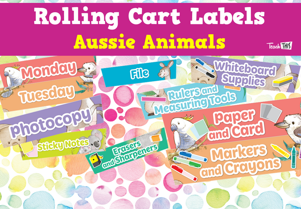 Rolling Cart Labels - Aussie Animals