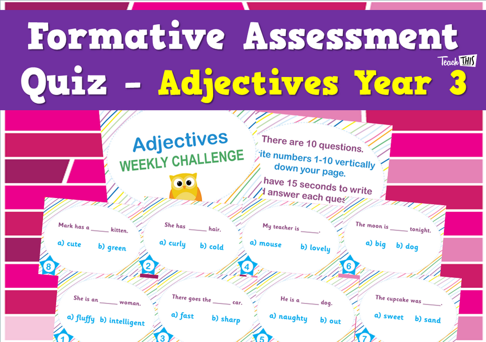 Formative Assessment Quiz - Adjectives Year 3