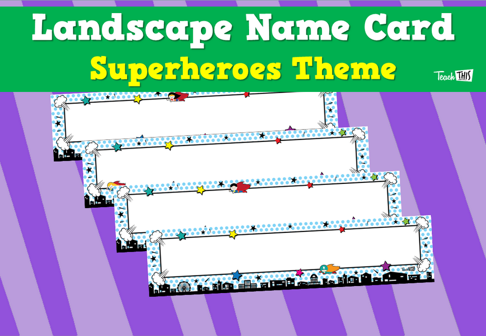 Landscape Name Card - Superheroes Theme