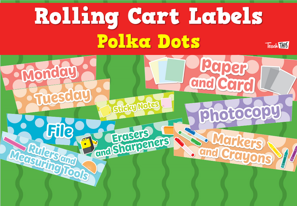 Rolling Cart Labels - Polka Dots