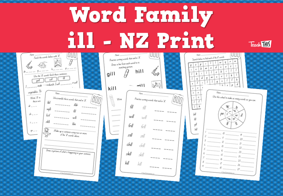 Word Family - ill - NZ Print