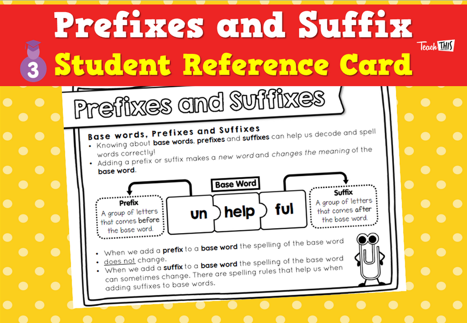 Prefixes and Suffix - Student Reference Card
