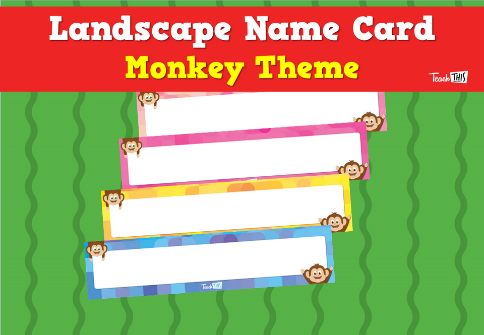 Landscape Name Card - Monkey Theme