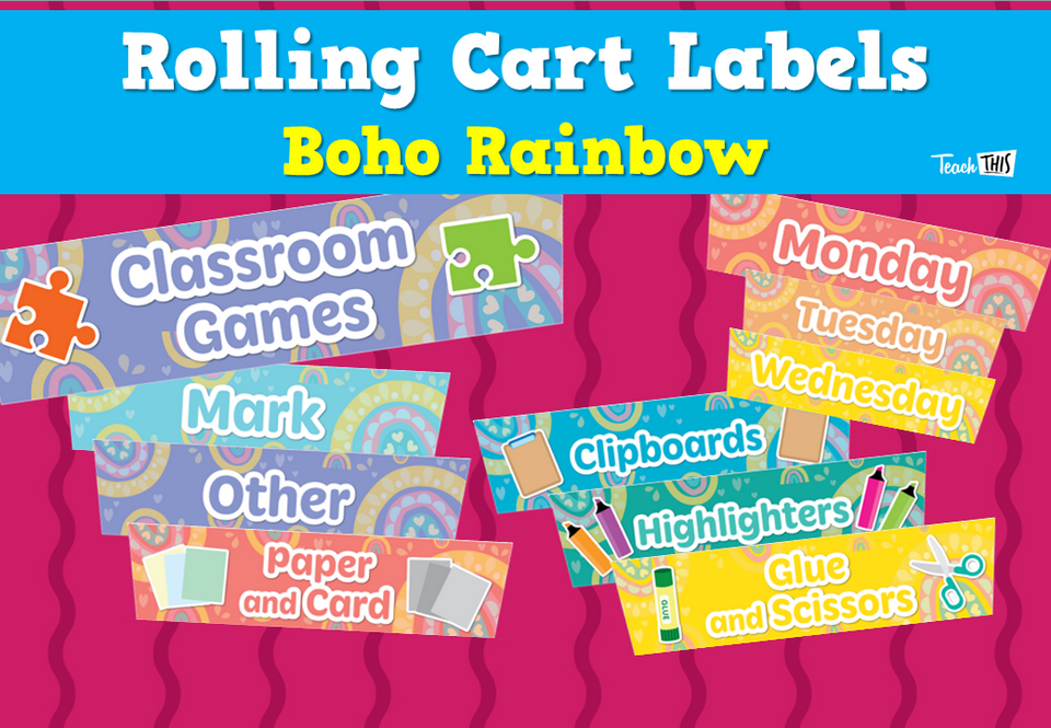 Rolling Cart Labels - Boho Rainbow