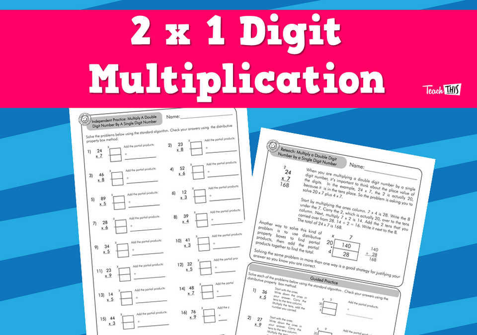 2 x 1 Digit Multiplication (answers incl) 4pg