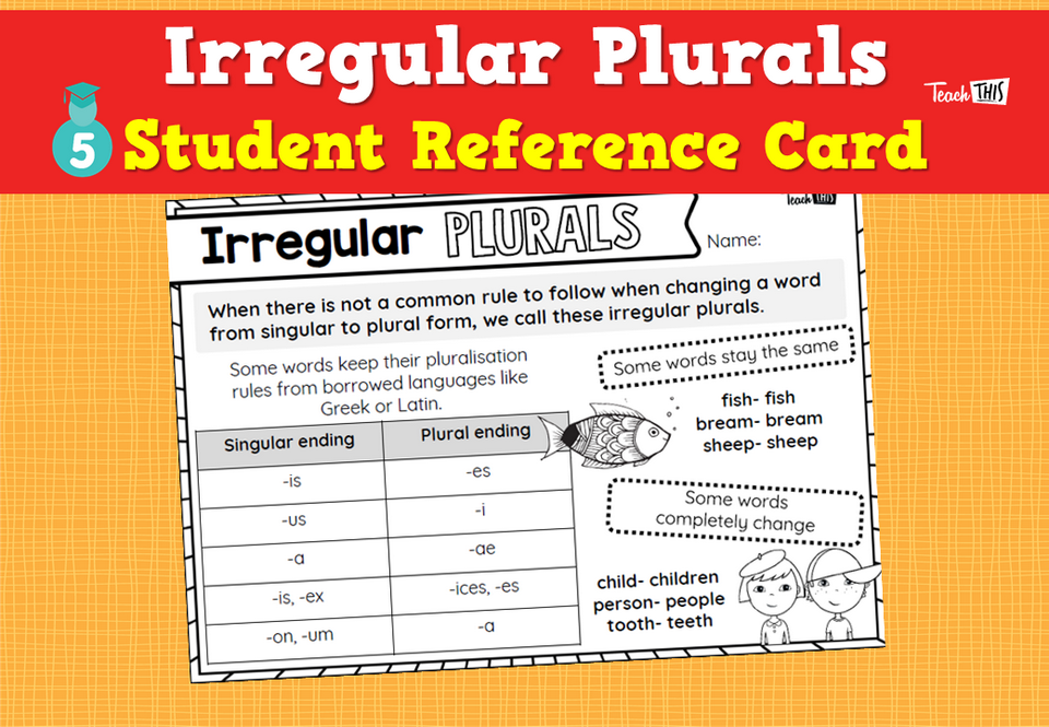 Irregular Plurals - Student Reference Card
