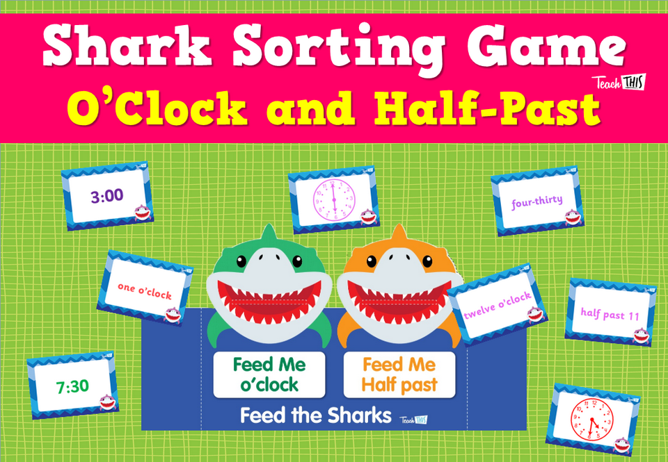 Shark Sorting Game - O’Clock and Half-Past