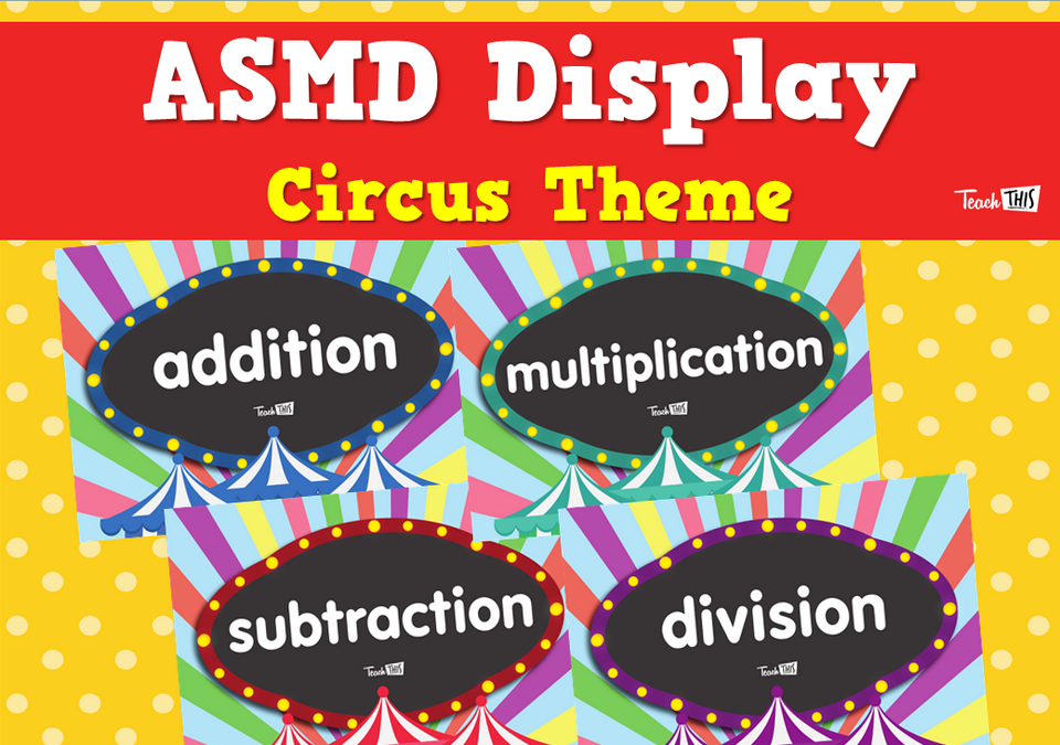 Addition Subtraction Multiplication Division Display - Circus Theme