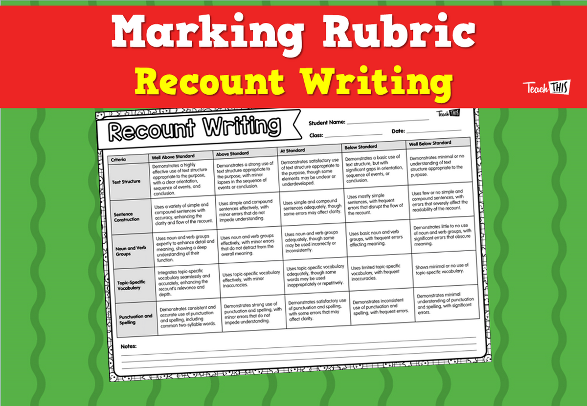 Marking Rubric - Recount Writing
