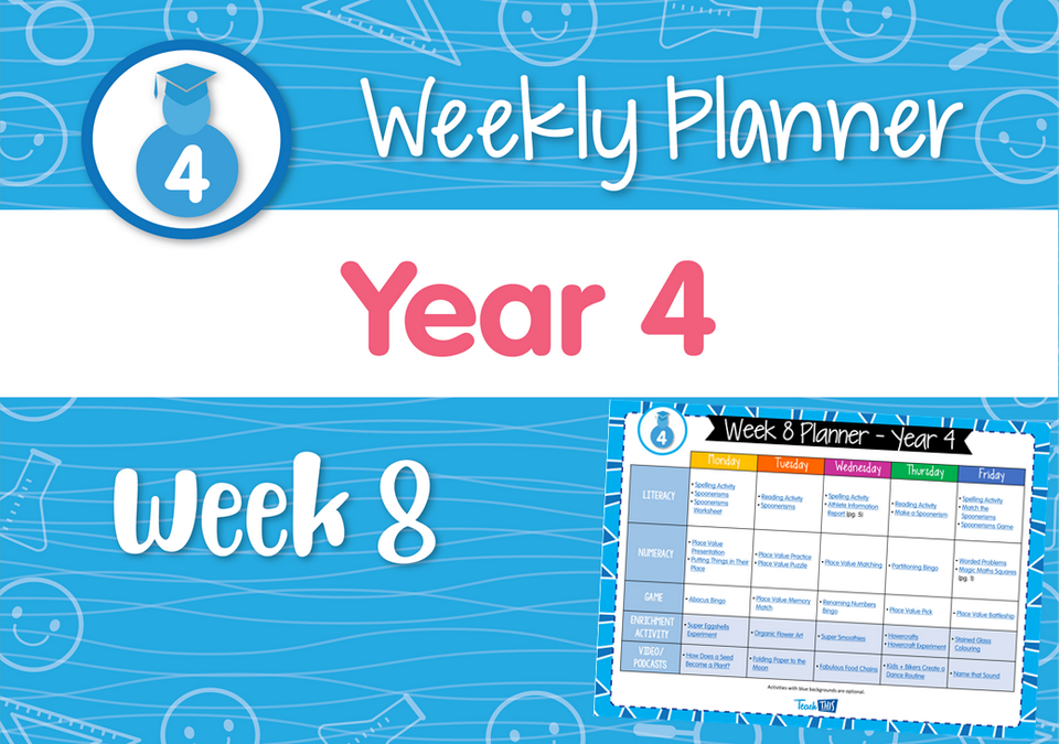 Weekly Planner - Year 4 Week 8