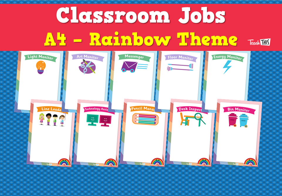 Classroom Jobs A4 - Rainbow Theme