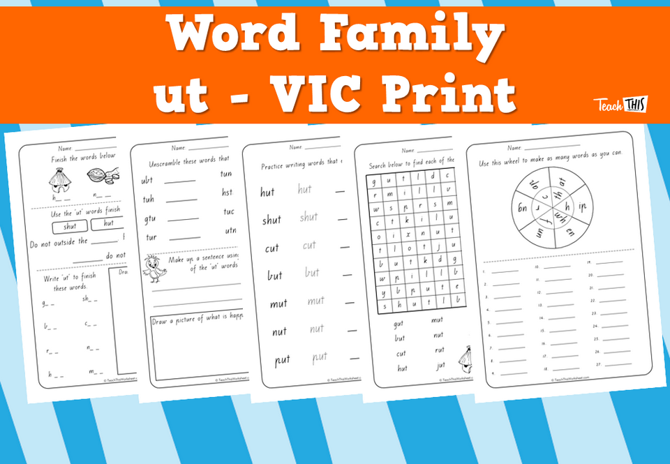 Word Family - ut - VIC Print