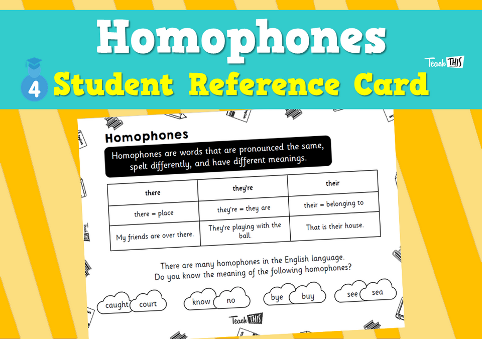 Homophones - Student Reference Cards