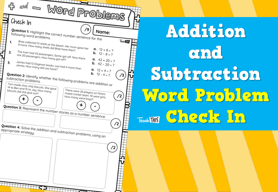 Addition and Subtraction Word Problem Check In