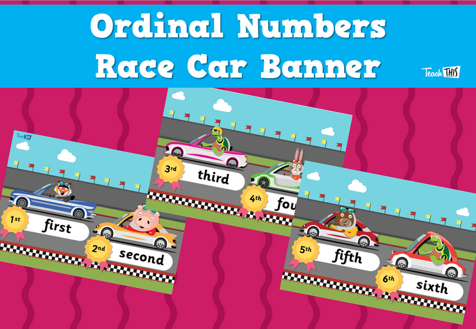 Ordinal Numbers Race Car Banner