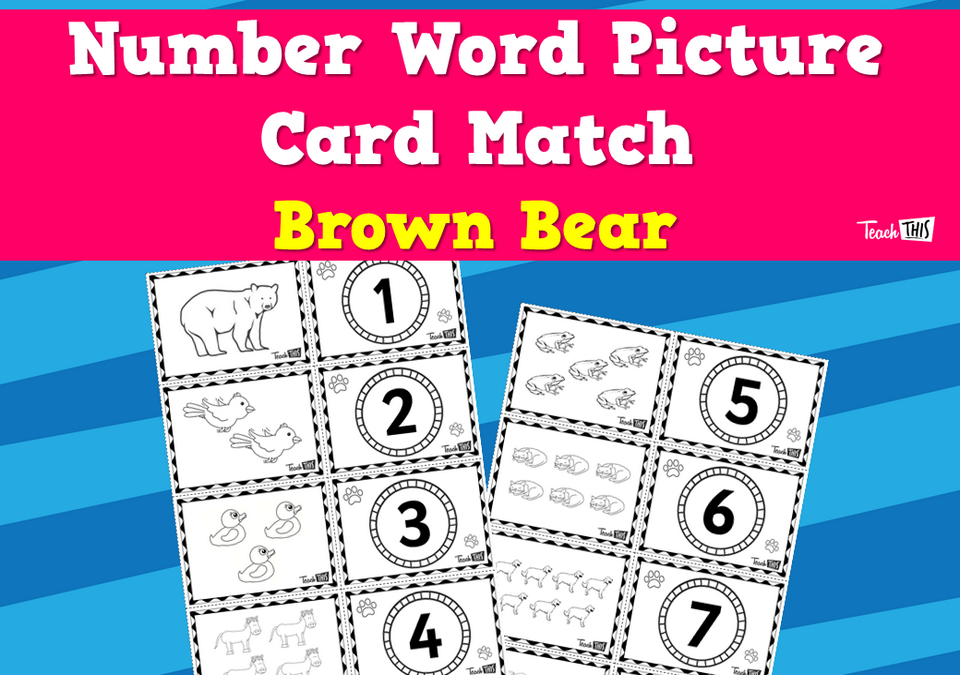 Number Word Picture Card Match - Brown Bear