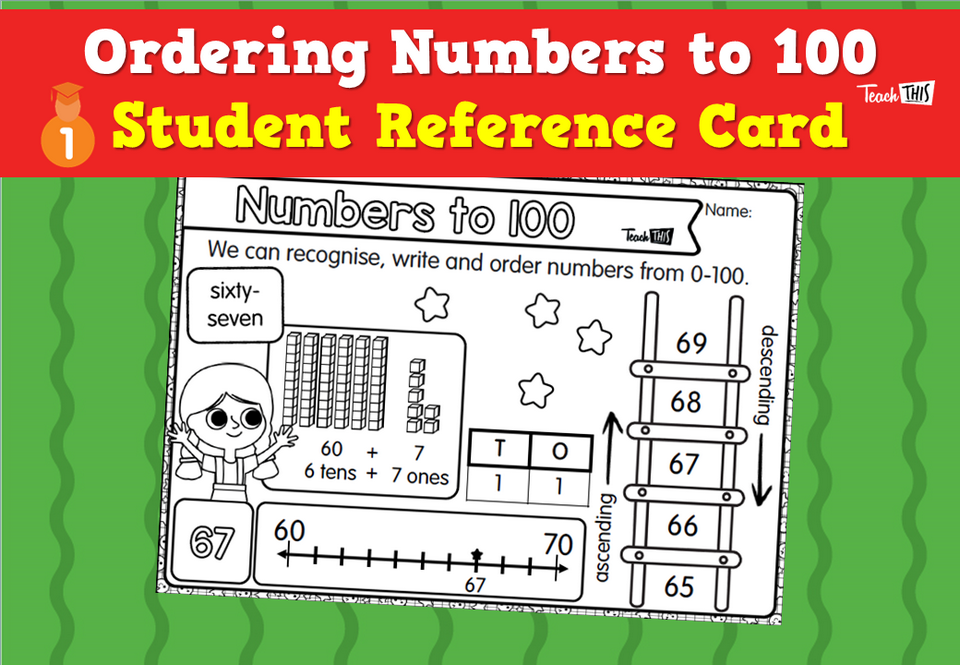 Ordering Numbers to 100 - Student Reference Card