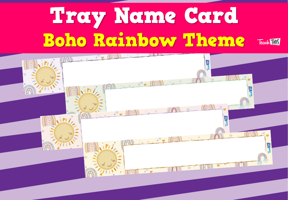 Tray Name Card - Boho Rainbow Theme