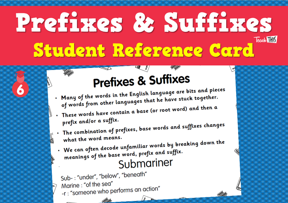 Prefixes & Suffixes - Student Reference Card