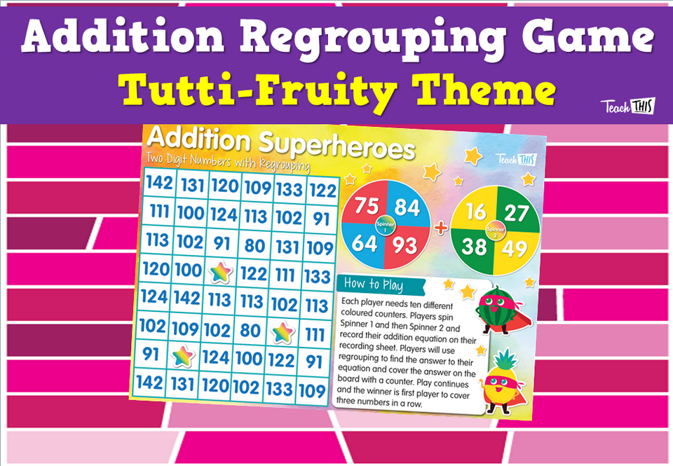 Addition Regrouping Game - Tutti-Fruity Theme