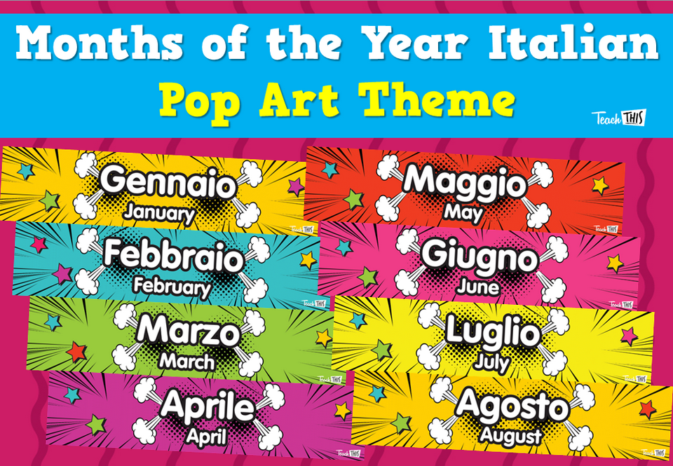 Months of the Year Italian - Pop Art Theme