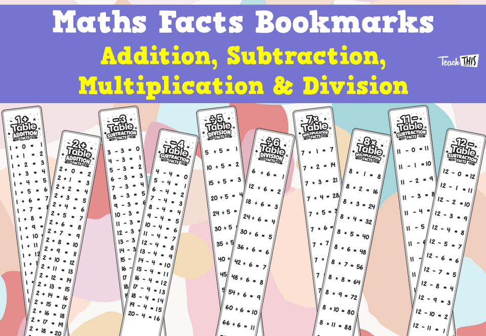 Maths Facts Bookmarks - Addition, Subtraction, Multiplication & Division