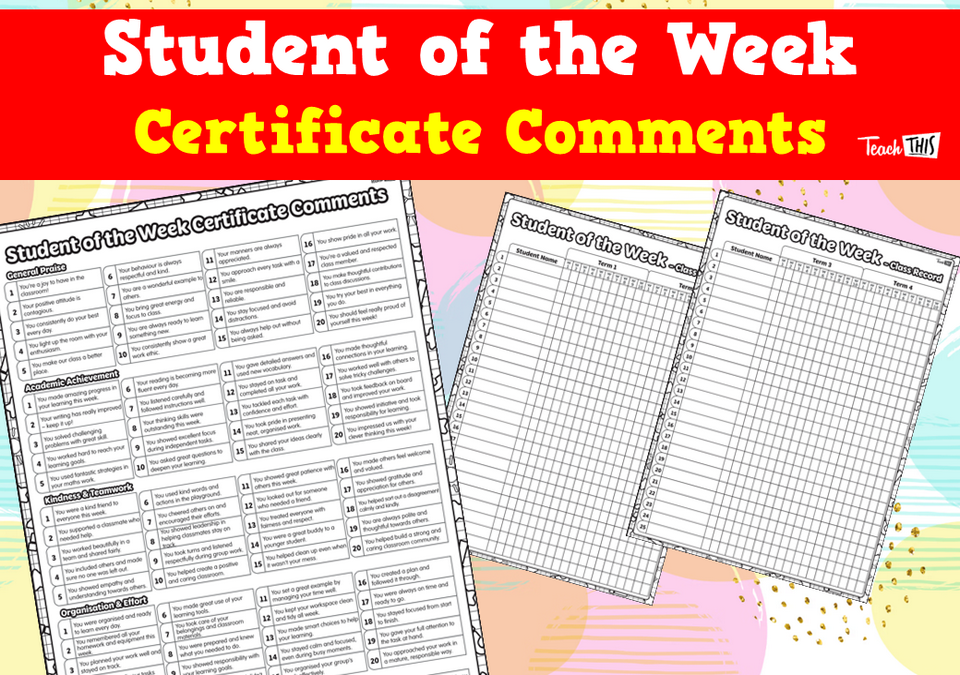 Student of the Week Certificate Comments