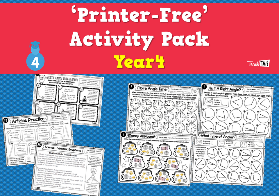 'Printer-Free' Activity Pack - Year 4