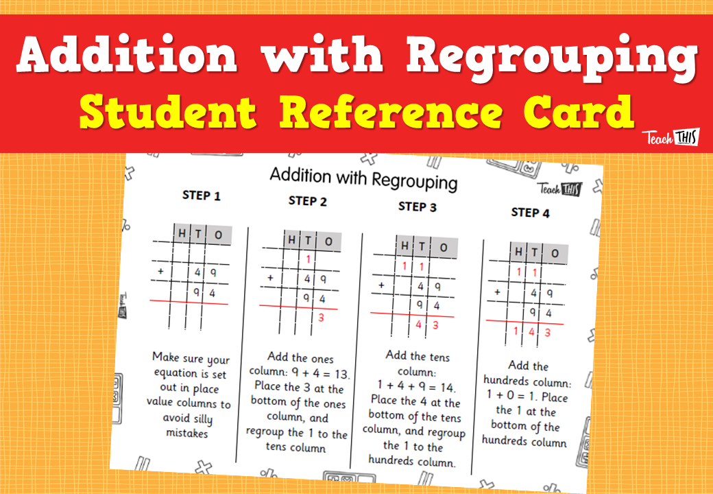 Addition with Regrouping - Student Reference Card