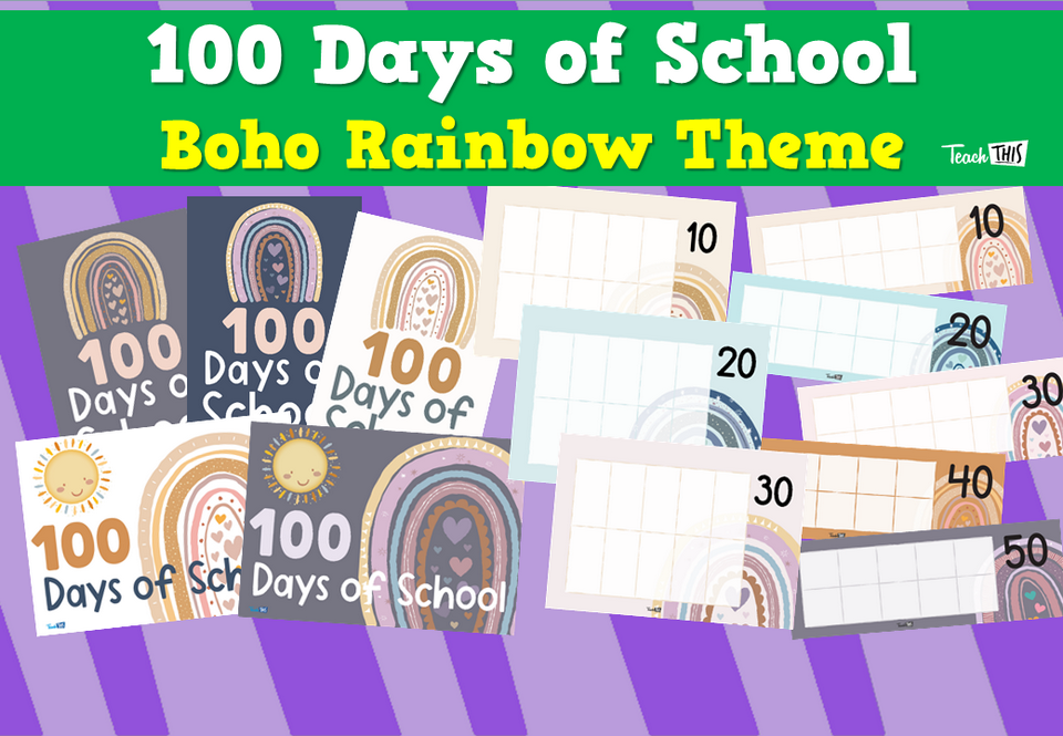 100 Days of School - Boho Rainbow Theme