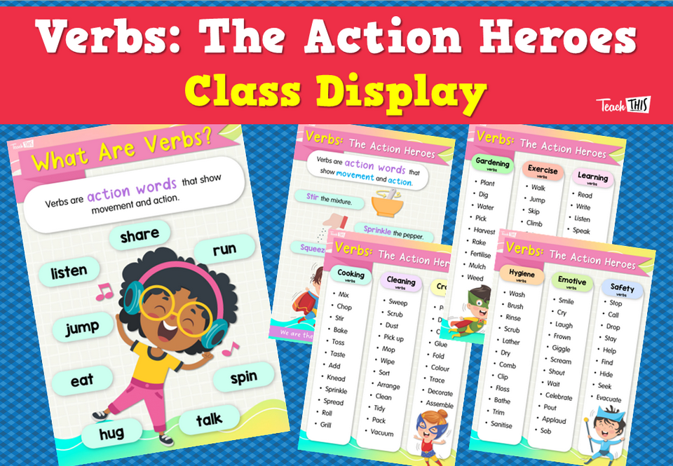Verbs: The Action Heroes Class Display