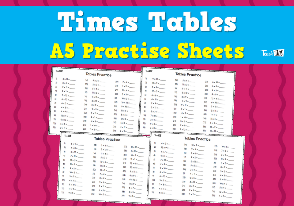 Times Tables A5 Practice Sheets