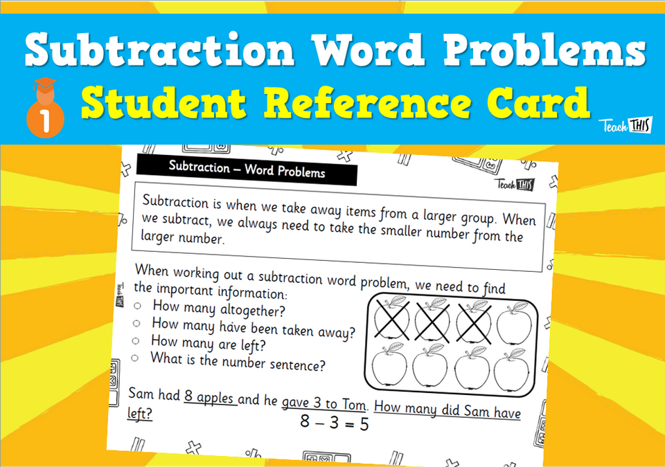Subtraction Word Problems - Student Reference Cards