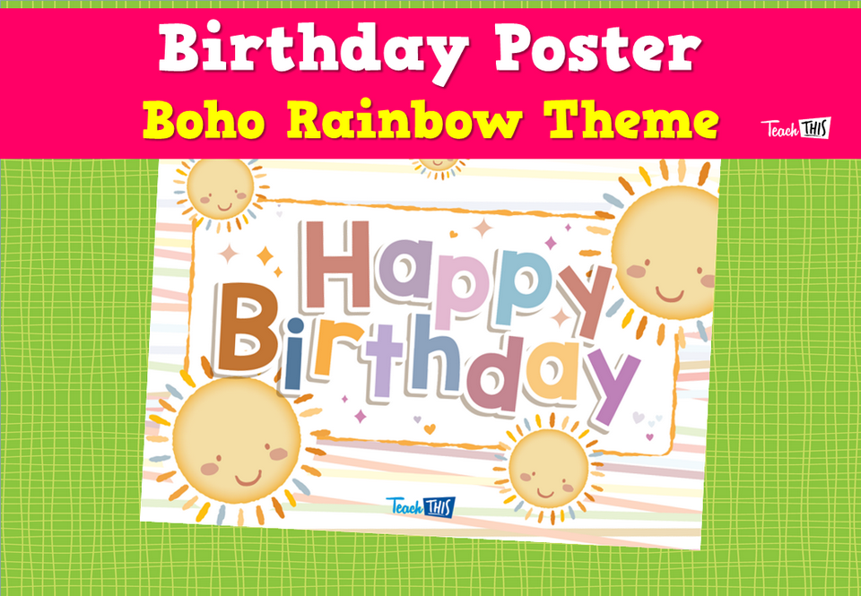 Birthday Poster - Boho Rainbow Theme