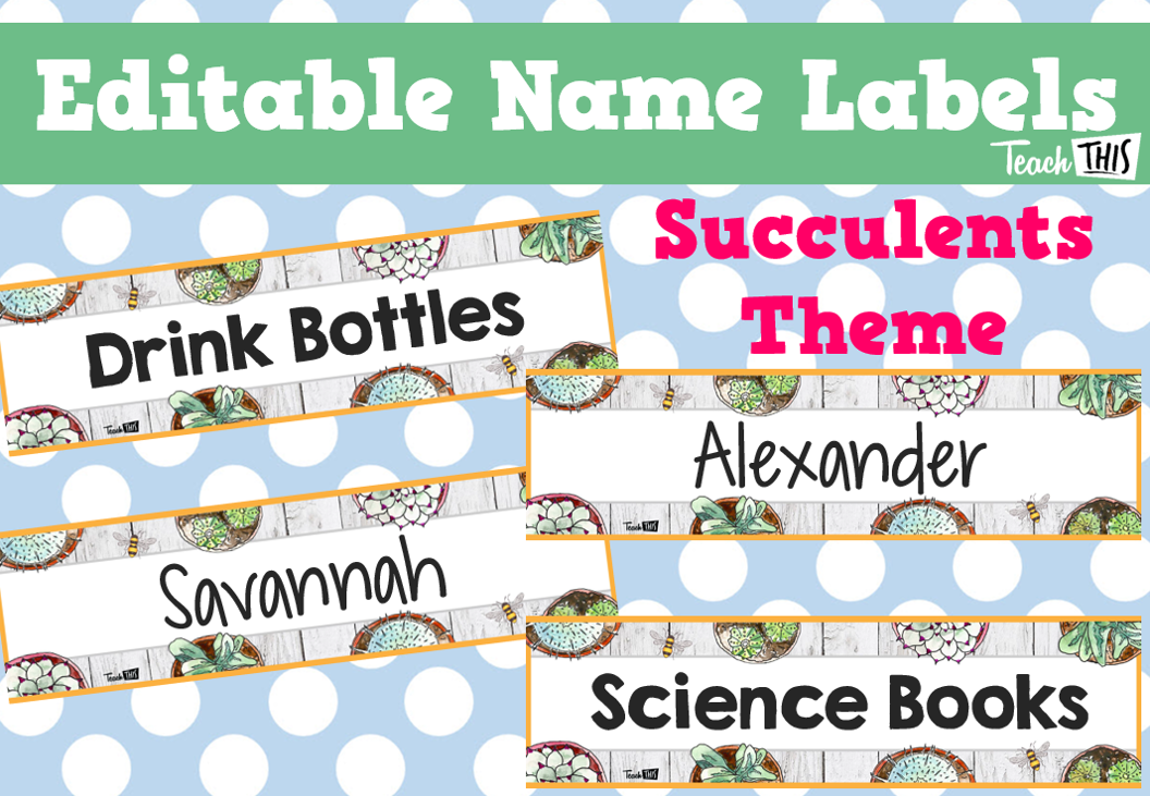 Editable Name Labels - Succulents Theme