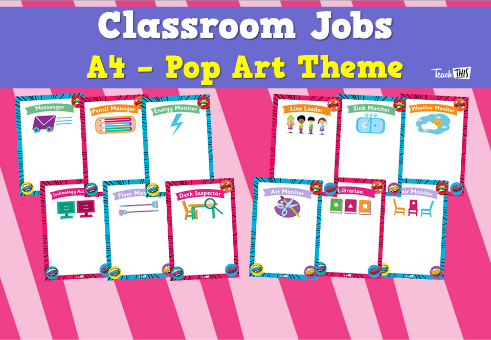 Classroom Jobs A4 - Pop Art Theme