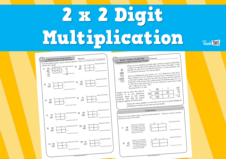 2 x 2 Digit Multiplication (answers incl) 4pg