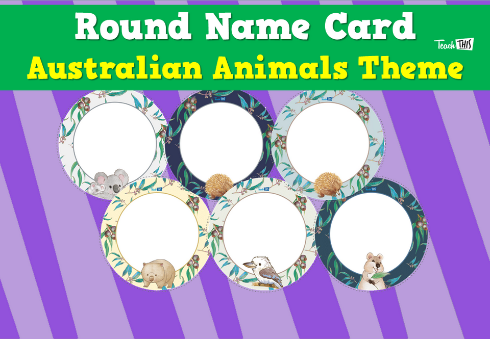 Round Name Card - Australian Animals Theme
