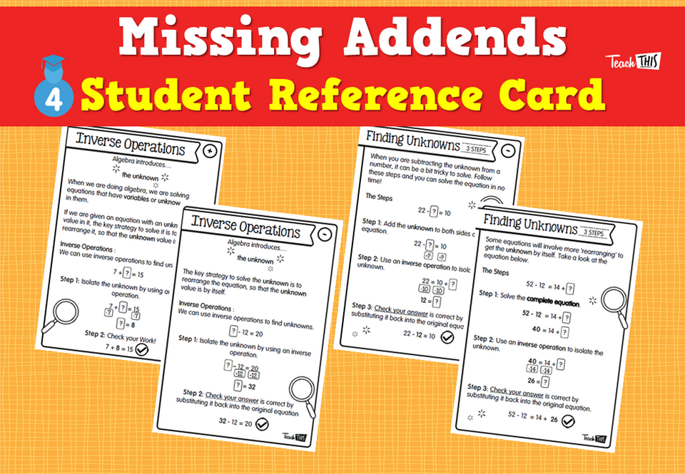 Missing Addends - Student Reference Card