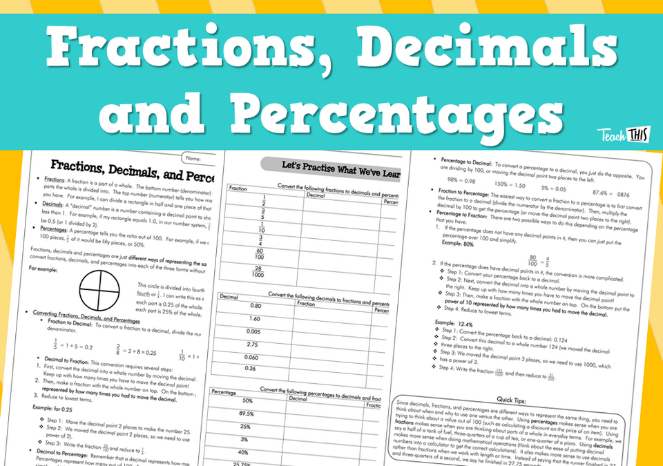 Fractions, Decimals and Percentages