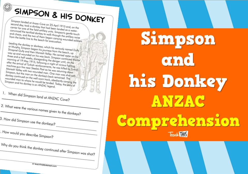 Simpson and his Donkey - ANZAC Comprehension