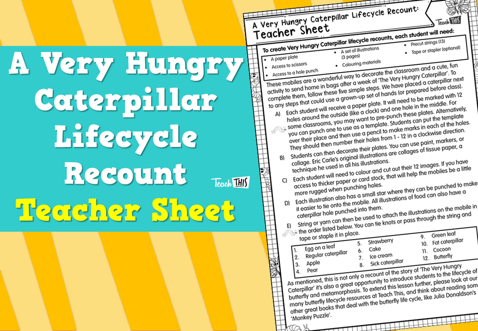 A Very Hungry Caterpillar Lifecycle Recount - Teacher Sheet